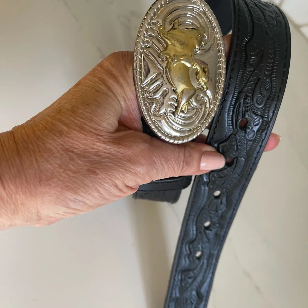 Nocona Kids Black Belt with Silver and Gold Buckle